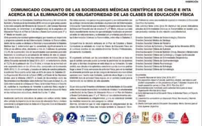 Comunicado conjunto de las sociedades médicas científicas e INTA sobre la eliminación de la obligatoriedad de las clases de educación física